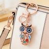Owl Keychain with Enamel Accents Sparkling Rhinestone Car Key Ring for Women Wisdom Symbol Pendant for Bags Keys