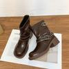 Grape mother retro polished knight boots short belt buckle old thick heel British style short boots comfortable platform women's boots