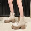 Fashion Small and Taller Women 2025 New Explosive Platform Autumn and Winter Retro Lace-up Booties High-top British Style