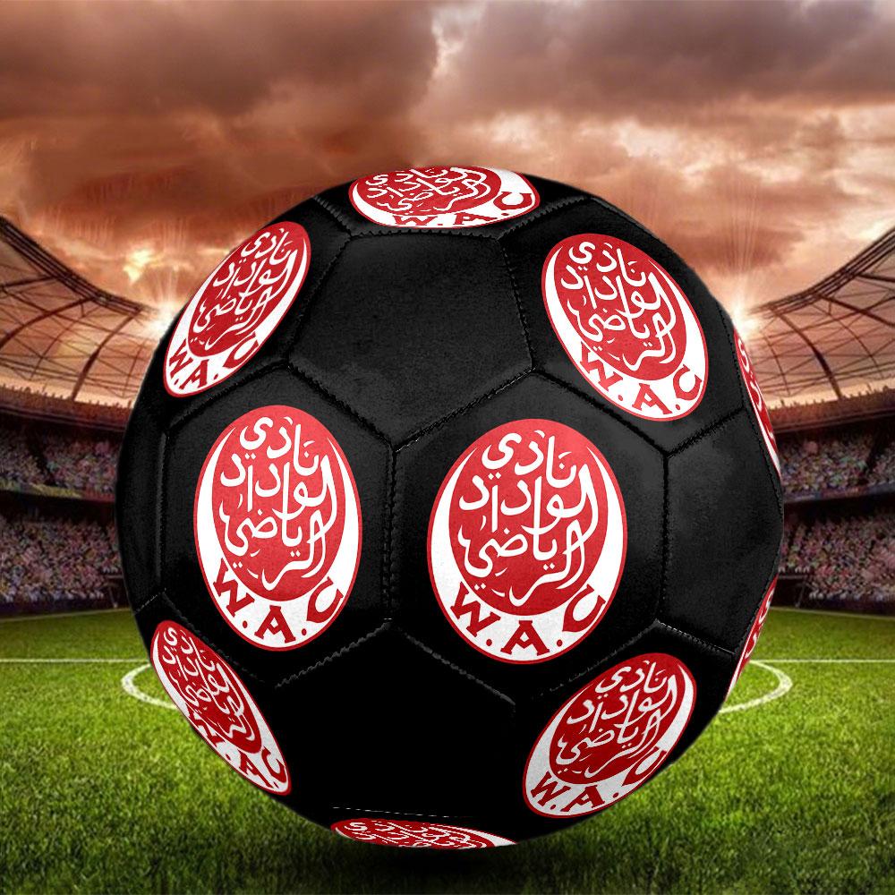 Wydad AC Size 5 Soccer Ball, Machine-Stitched PVC, Durable & High Bounce, All Ages Fit, Fan Merchandise, Matches & Outdoor Use.