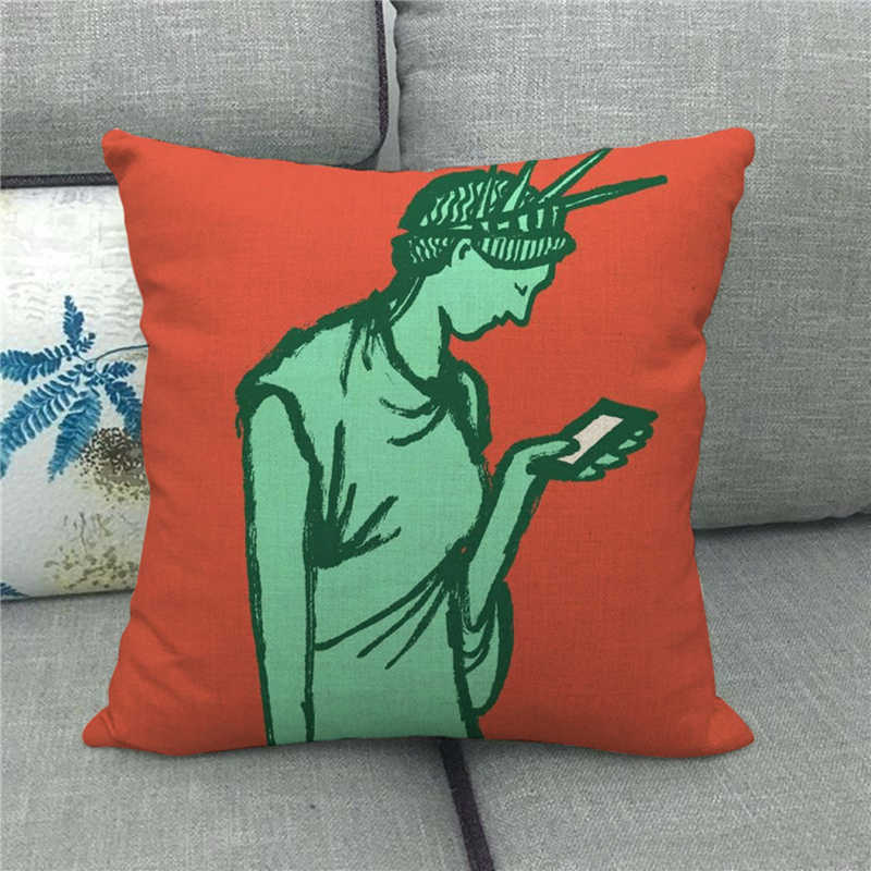The Statue Of Liberty (Independent And Free) Digital Printing Short Plush Pillow Covers For Sofa Office Cushion Cover Home Goods