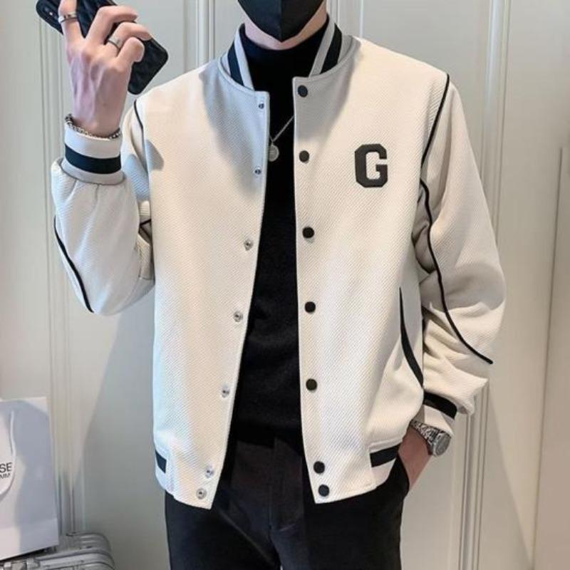 Giacca da Baseball Yousheng da Uomo a Manica Lunga Monopetto con Stampa di Lettere, Collo a Baseball, Capospalla per Sport all'Aperto