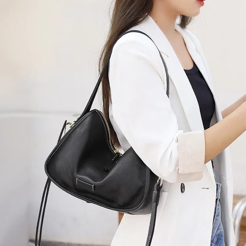 Ladies Fashi Commuting Handbags Female Natural Cowhide Casual  Crossbody Bag Women's Retro Cow Genuine Leather Shoulder Bags