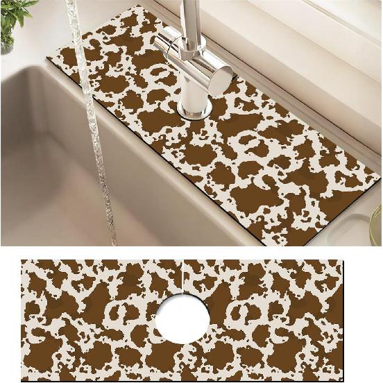 Absorbent Splash Guard Mat for Kitchen Sink, 15×5.5 Inch Cute Fast Drying Drip Catcher Behind Faucet Mat, Non-Slip, Washable Sink Mat Gadgets for