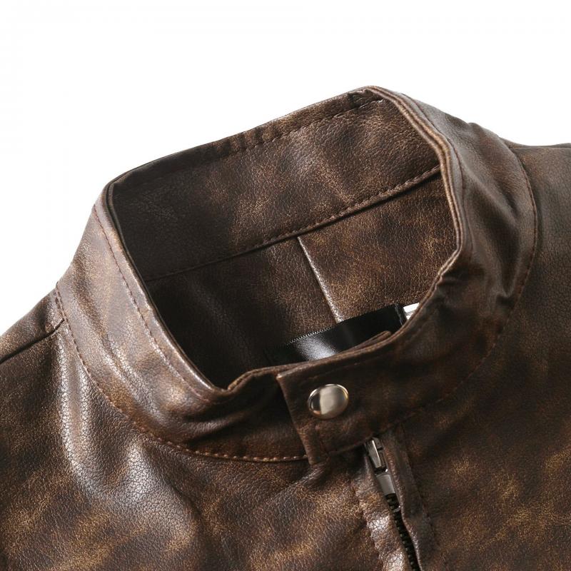 2024 Men Leather Jacket Autumn Winter Business Gentleman Warm Zipper Cardigan Pocket PU Leather Jacket Stand Collar Slim Coat