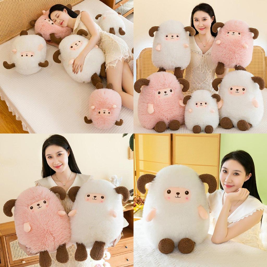 Adorable White And Pink Plush Sheep Toy Soft Stuffed Animal Cushion For Girls Gifts
