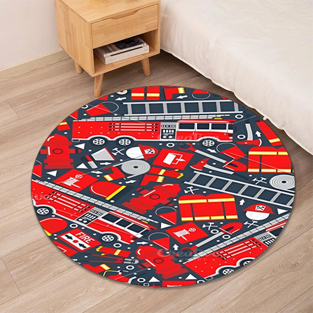 Fire Truck Printed Round Rug Carpet Chair Rug Area Rug Entryway Doormats,for Office Chair Living Room Bedroom Kitchen Room.