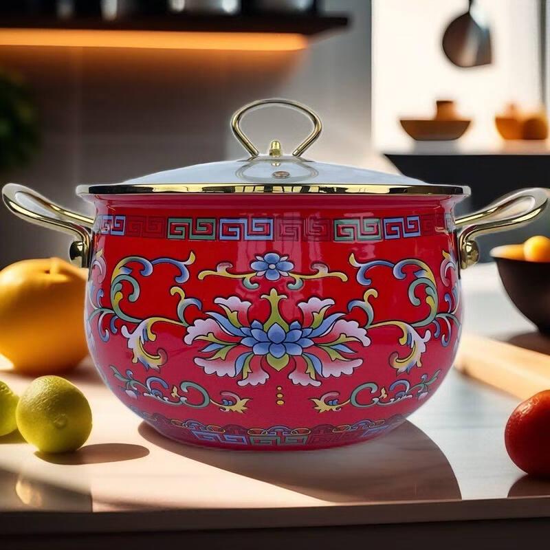

LIEI Red Lotus Floral Enamel Stew Pot