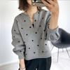 6 Colors Loose Fit V-Neck Long Sleeve Sweatshirt Polka Dot Cotton Blend Top Women