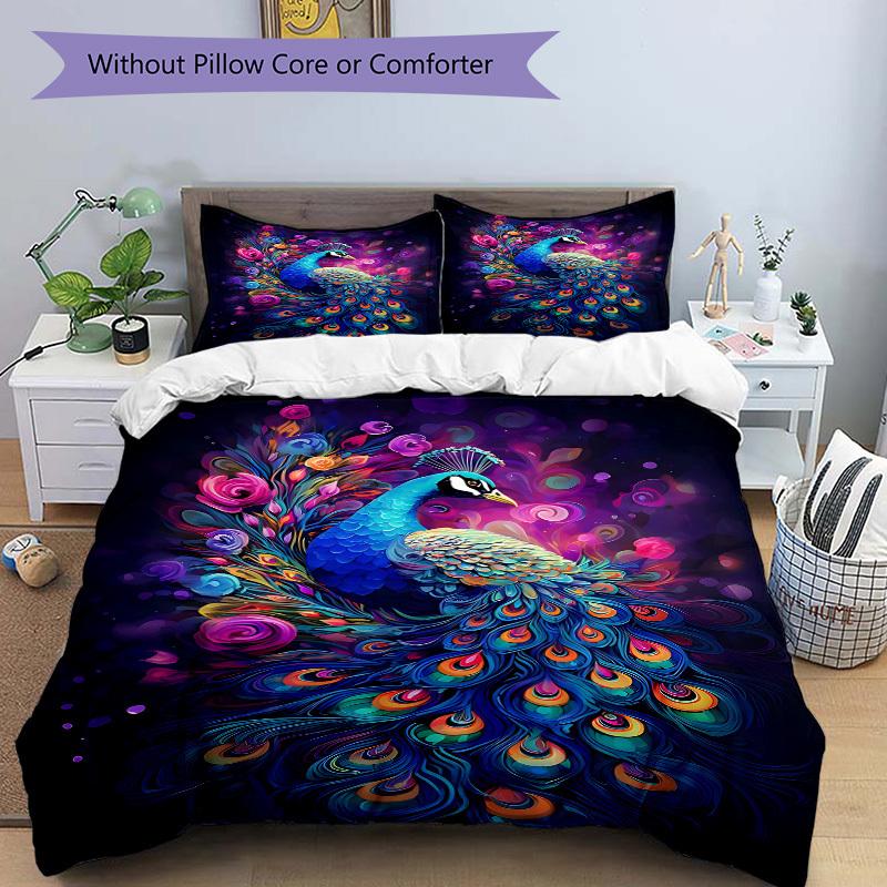 3pcs Animal-themed Peacock Flowers Soft and Comfortable Breathability, Bedding Set, Machine Washable, Suitable for All Seasons148