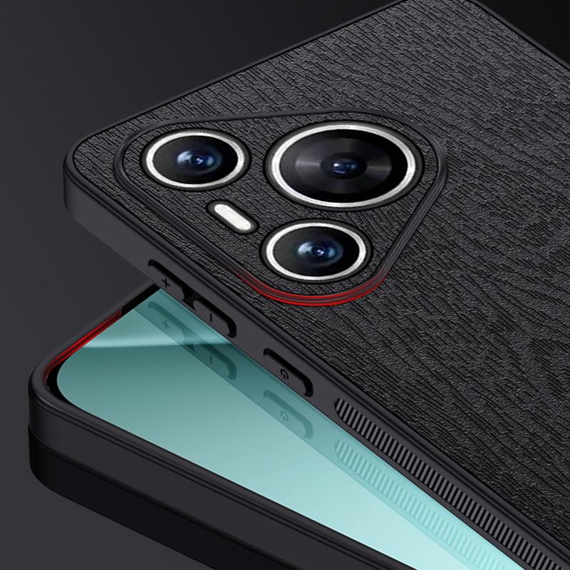 For Huawei Pura 70 Case Wood Grain PU Leather+PC+TPU Slim-Fit Phone Guard Cover
