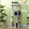 132cm Cat Tree W/ Scratching Posts, Pad, Cat Bed, Cat House, Jumping Platform, Grooming Brush, Anti-Tip Kit, Light Grey