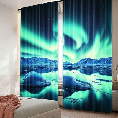 2Pcs Aurora Curtains Aurora Borealis Under The Starry Sky Hills Of Arctic Northern Landscape For Bedroom Living Room Dining Room