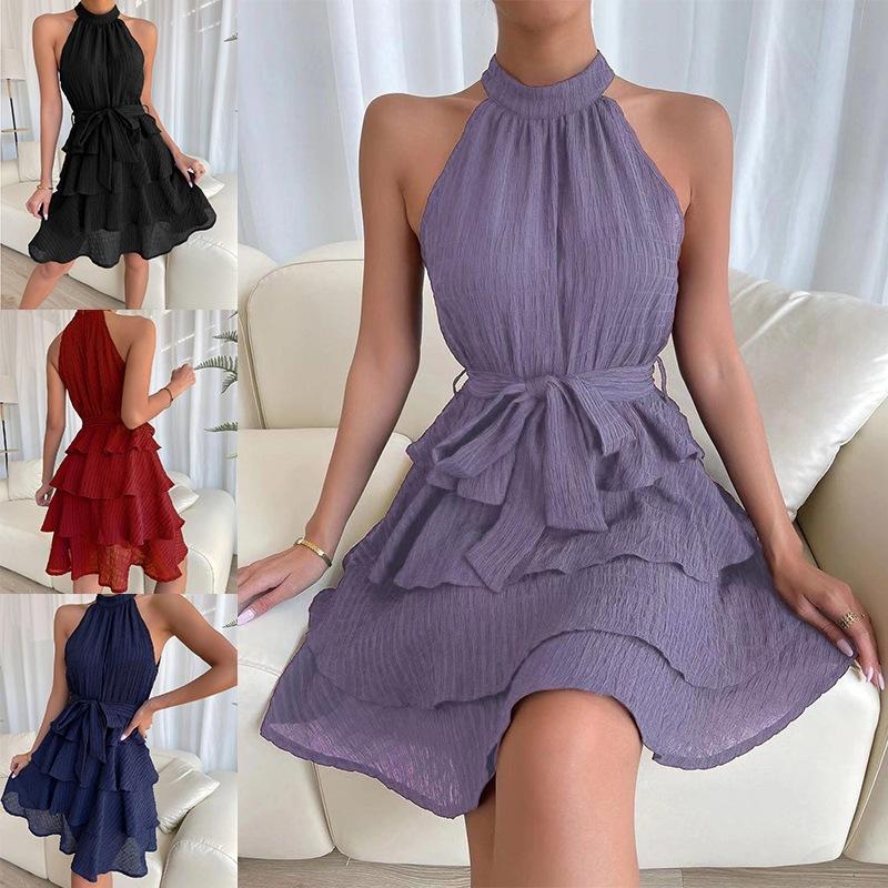 Independent Station Spring Summer European And American New Women'S Clothing Splicing Sleeveless Lotus Leaf Edge Dress