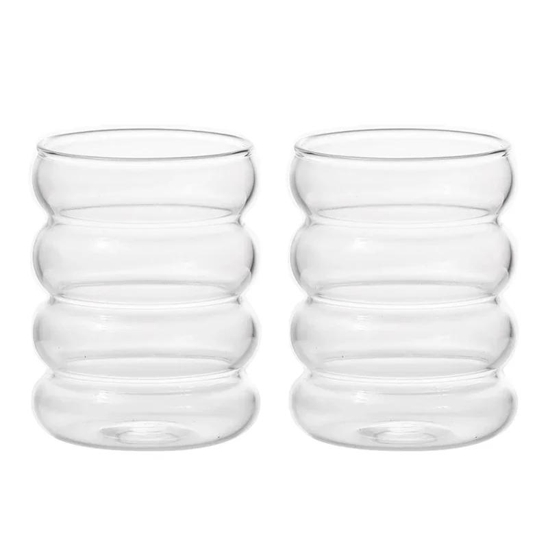 350ml Four Circle Glass Cup Transparent Heat-resistant Coffee Cup Leisure Household Brekfase Juice Milk Water Cups Beer Glass