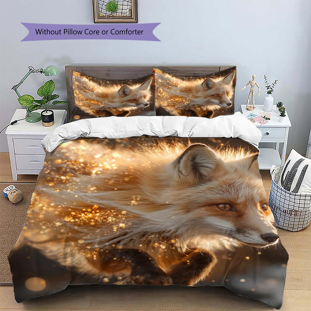 Glitter fox  Pattern Bedding Quilt Set Quilt Cover Pillowcase Home Decoration  Gift (1 * duvet cover + 2 * pillowcase, without core)
