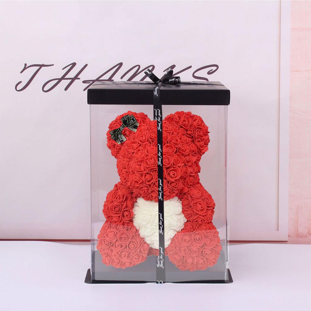 25CM Umělý medvídek z růží s krabičkou pro přítelkyni, milence, na Valentýna, narozeniny, romantické dárky, svatbu, domácí dekoraci