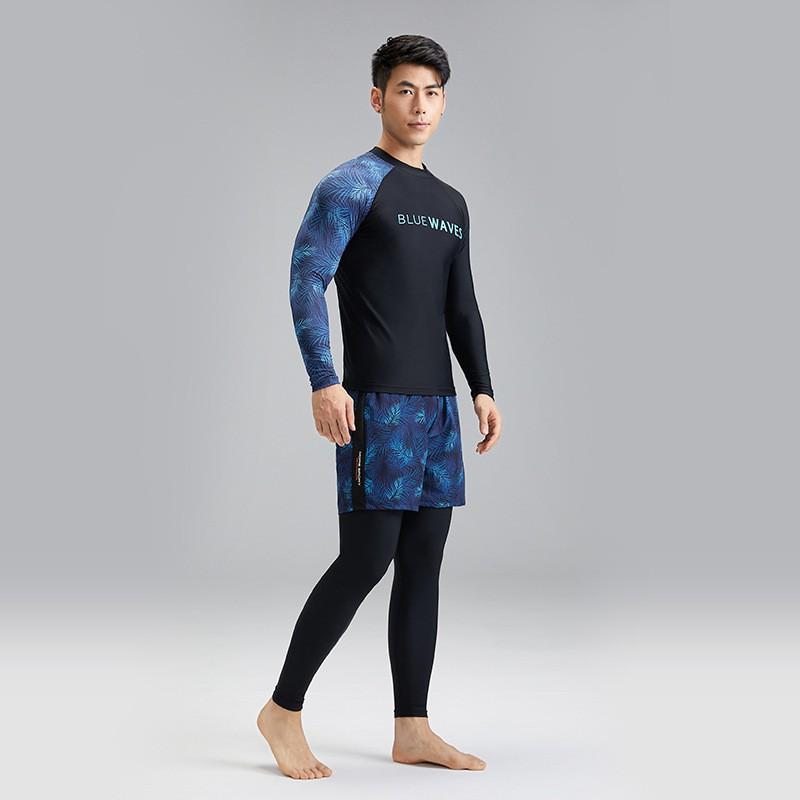 Mens Quick-Dry Rash Guard Set Black Swimwear Surfing Swimming Fishing UV Protection