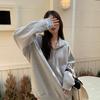 Women's Retro Hong Kong Style Half-Zip Polo Sweatshirt - Loose, Long Sleeve, Thin, Spring/Autumn