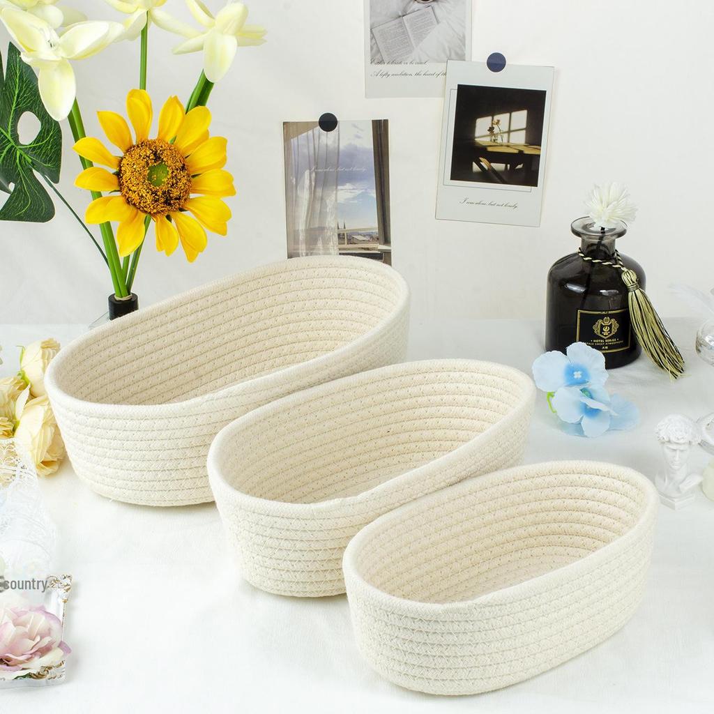 Moderner ovaler Aufbewahrungskorb aus Baumwollseil für Snacks & Kosmetik