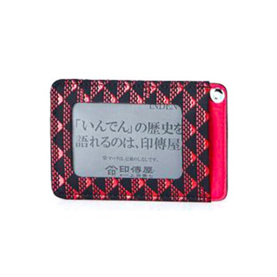 Inden Pass Case with a Takane and Fuji a Traditional Koshu Inden Deerskin and Original Brand Inden-ya Mt. Design, Craft, Lacquer, (No. 2805, Red)