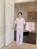 New French Ice Silk Pajamas for Women, Summer Short-Sleeve Lace Lace Fresh Girlish Solid Color Homewear Set