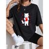 White T Shirt With Cute White Cat Holding Red Heart And Hearts Pattern For Valentine's Day And Casual Wear