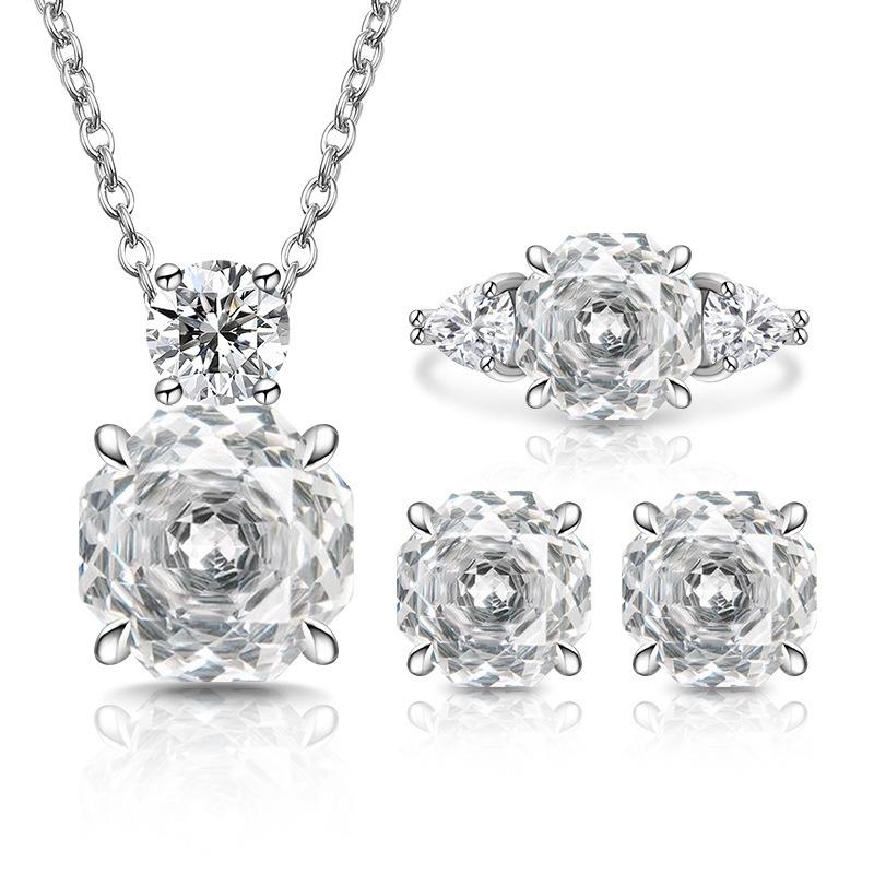 Caibao Millennium Rose Cut Set Fashion Rose Ring Necklace Stud Earrings Jewelry three-piece set