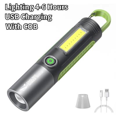 Yüksek Güç Taşınabilir Led Şarj Edilebilir El Fenerleri Zumlanabilir USB Şarj Edilebilir COB Torch Yürüyüş Kamp Çalışma Işığı