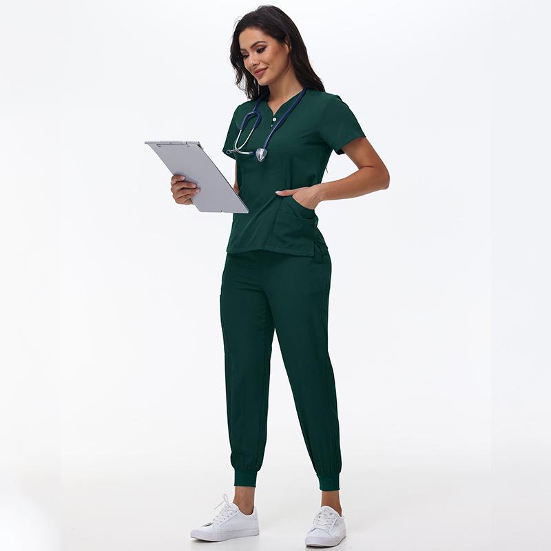 Women's Quick-Dry Short Sleeve Stretch Scrub Suit for Nurses and Beauty Salon