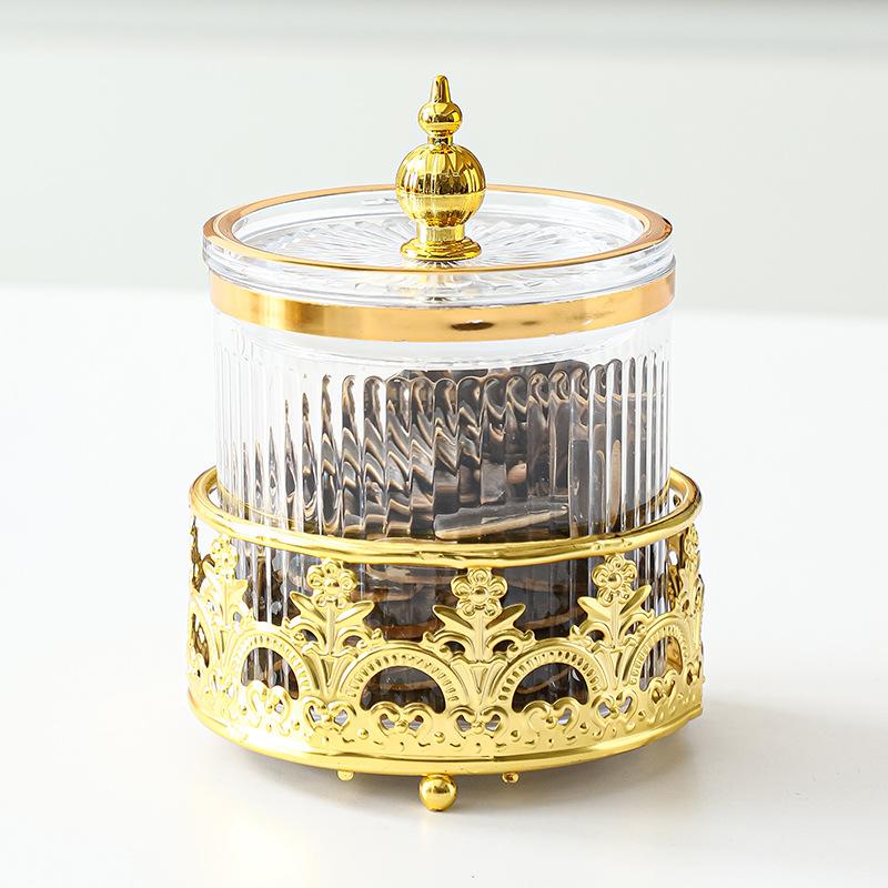 Transparent Striped Kitchen Seasoning Jar Grain Storage Container Gold-plated Sugar Jar Household Seasoning Box Salt Jar Bottle