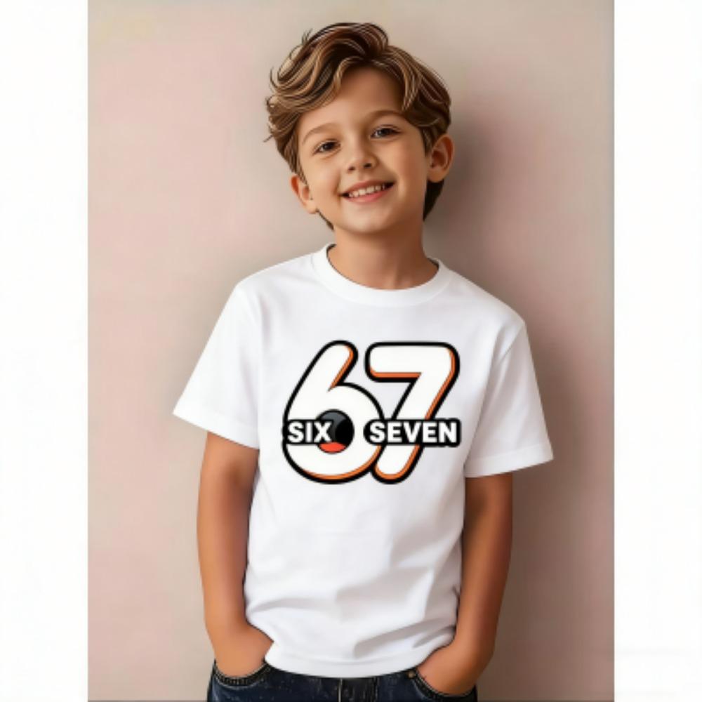 Summer Fashion Basic Six Seven 67 Print Kids T-Shirts Summer Street Short-Sleeve Outdoor Casual Tops for Boy and Girl's Tees Top