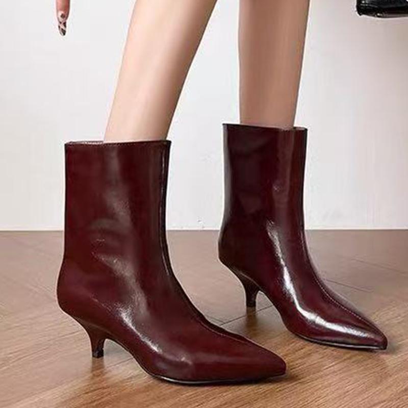 Pointed Toe Women's Ankle Boots Elegant Mid Heels Leather Shoes  Winter Chelsea Boots Pumps Walking Trend Fad Mujer Botas