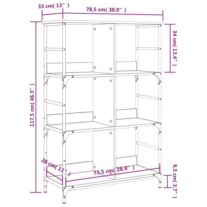 VidaXL Bibliothèque sonoma gris 78,5x33x117,5 cm bois d'ingénierie 835252