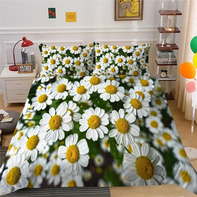3D Bettwäschesets für Mädchen, Gaming Bettbezug-Set, Bettdeckenbezug, Druckdesigns mit Blumen und Pflanzen, Gerbera Bettset, King Size
