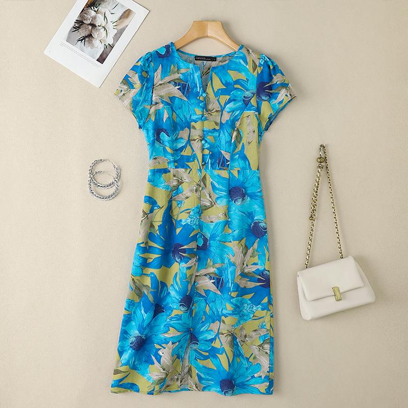 ZANZEA Women Floral Print Casual O-neck Short Sleeve Summer Dress