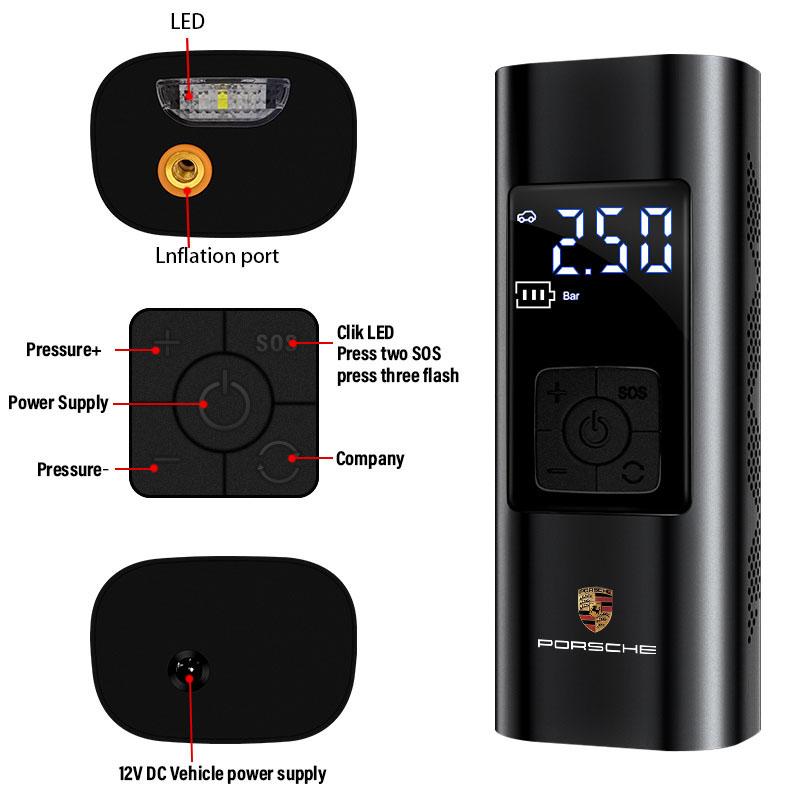 1pc Portable Car Inflation Pump Charging Air Pump Tire Inflator For Porsche Boxster Cayenne Panamera Macan Cayman 911 918 996 917 991