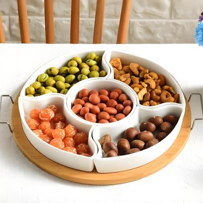 Snack Spinner Fruit Trays For Serving For Party 5 Compartment Dried Fruit Storage Organizer Plate For Veggie Charcuterie Cheese