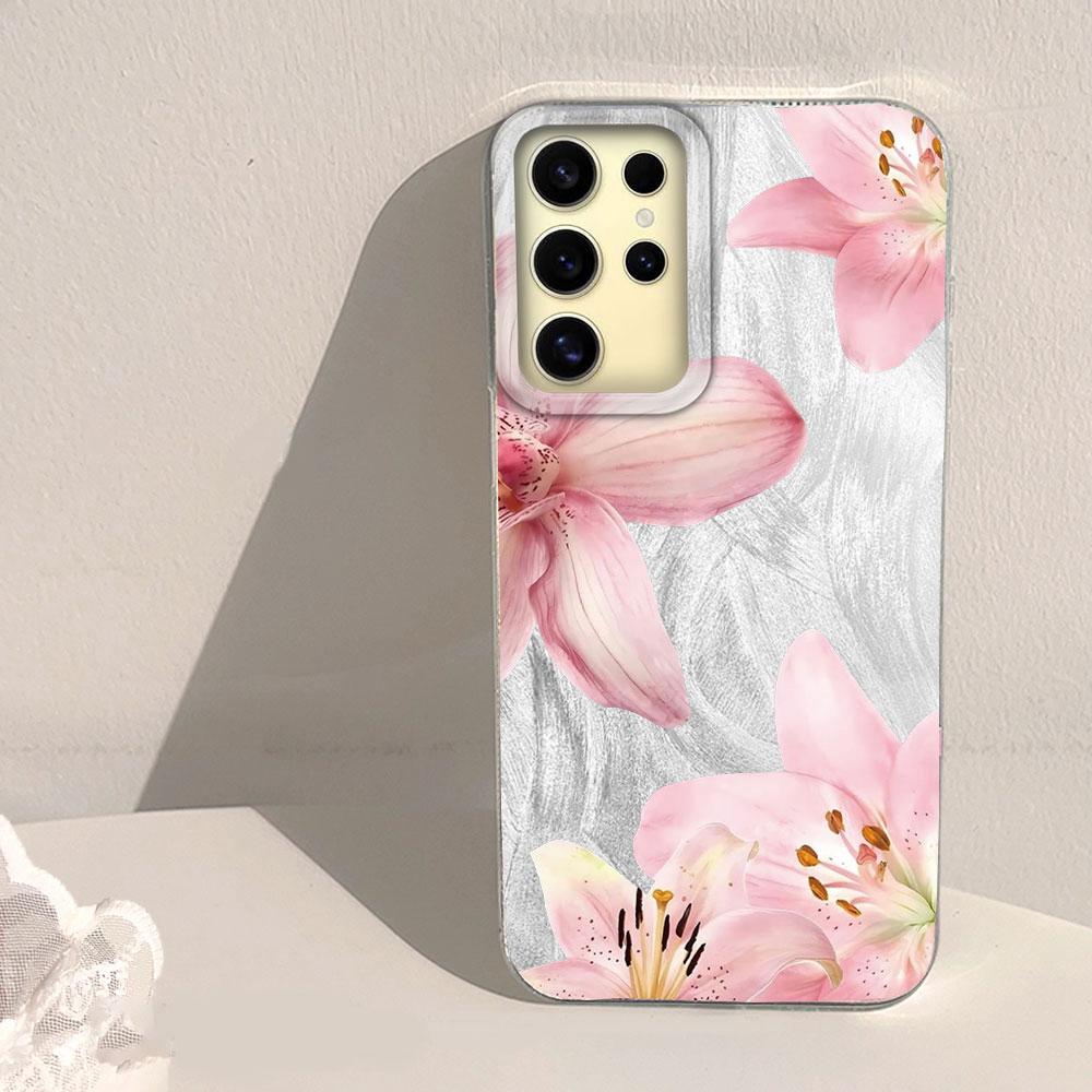 Pink Lily Flower Hard Back Print For Samsung Galaxy S25 Ultra S26 S23 S24 Plus S21 FE S22+ S26+ Shockproof Cover Phone Case Girl