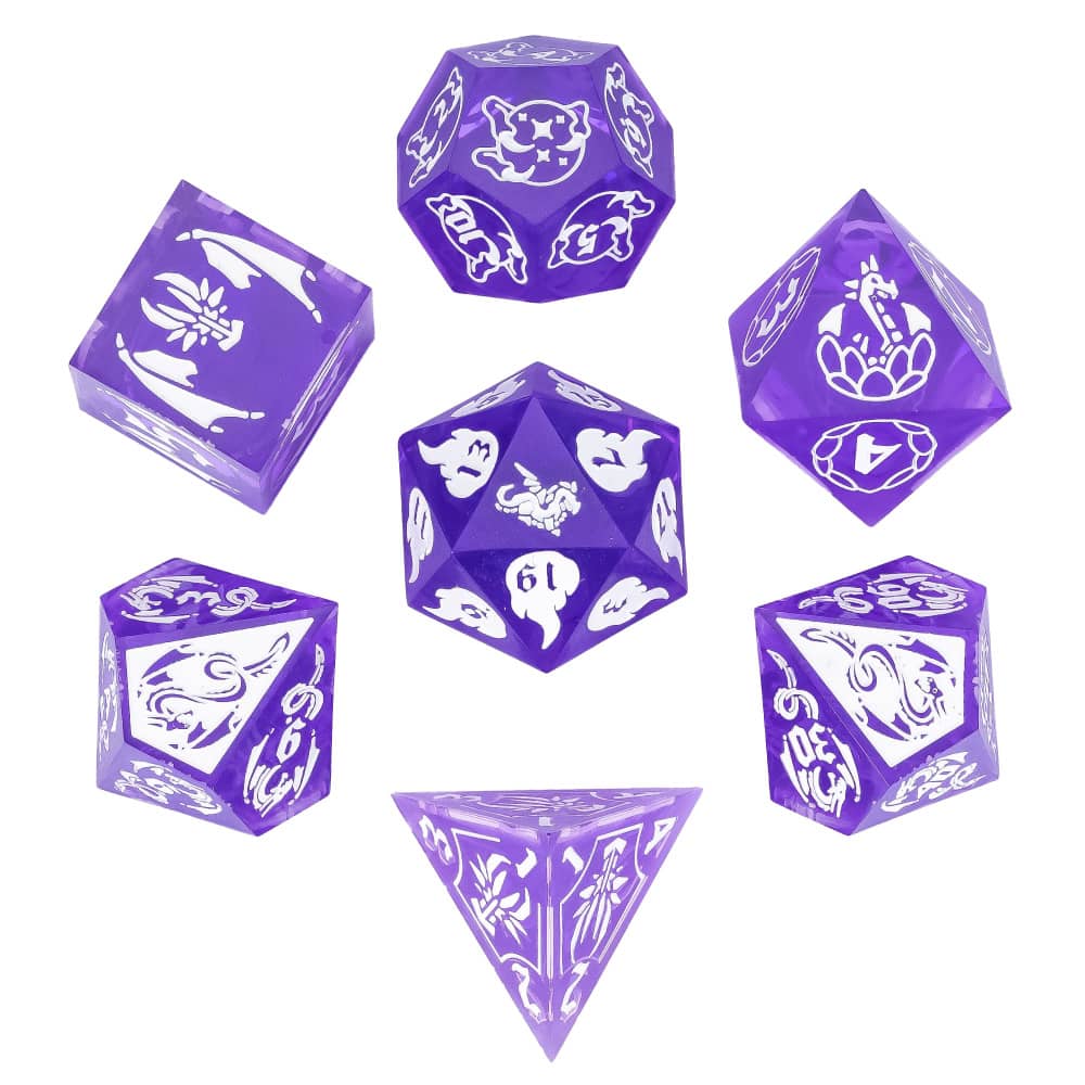 Cusdie Sharp Edges Dice DND Patterned D&D Dice Board Games 7 Handcrafted Polyhedral Dice Set for Role Playing Game Pathfinder