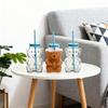 Cute 2025 Bear Plastic Cup Transparent Large Capacity Plastic Cup with Straw With Lid Teddy Bear Plastic Cup Home Bar