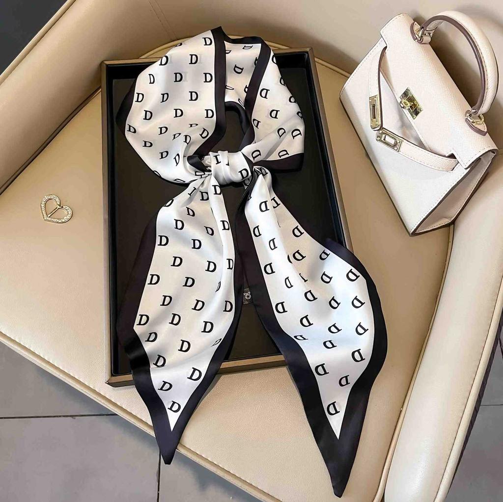 Art French Polka Dot Long Silk Scarf Femininity Versatile High Sense Spring and Autumn New with Shirt Scarf Belt