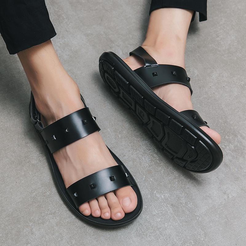 Men Roman Sandals Black White Leather Gladiator Sandals Outdoor Summer Roman Sandals for Men Peep Toe Open Toe Beach Shoes
