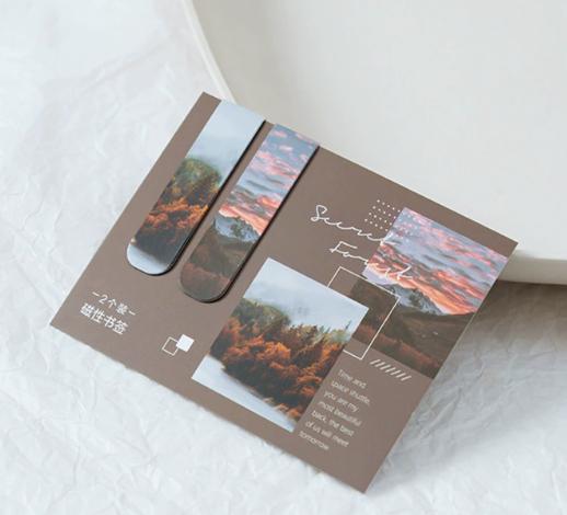 2pcs Landscape Themed Magnetic Bookmarks Magnet Page Markers Magnetic Page Clip Fun Book Marks For Reading Gift