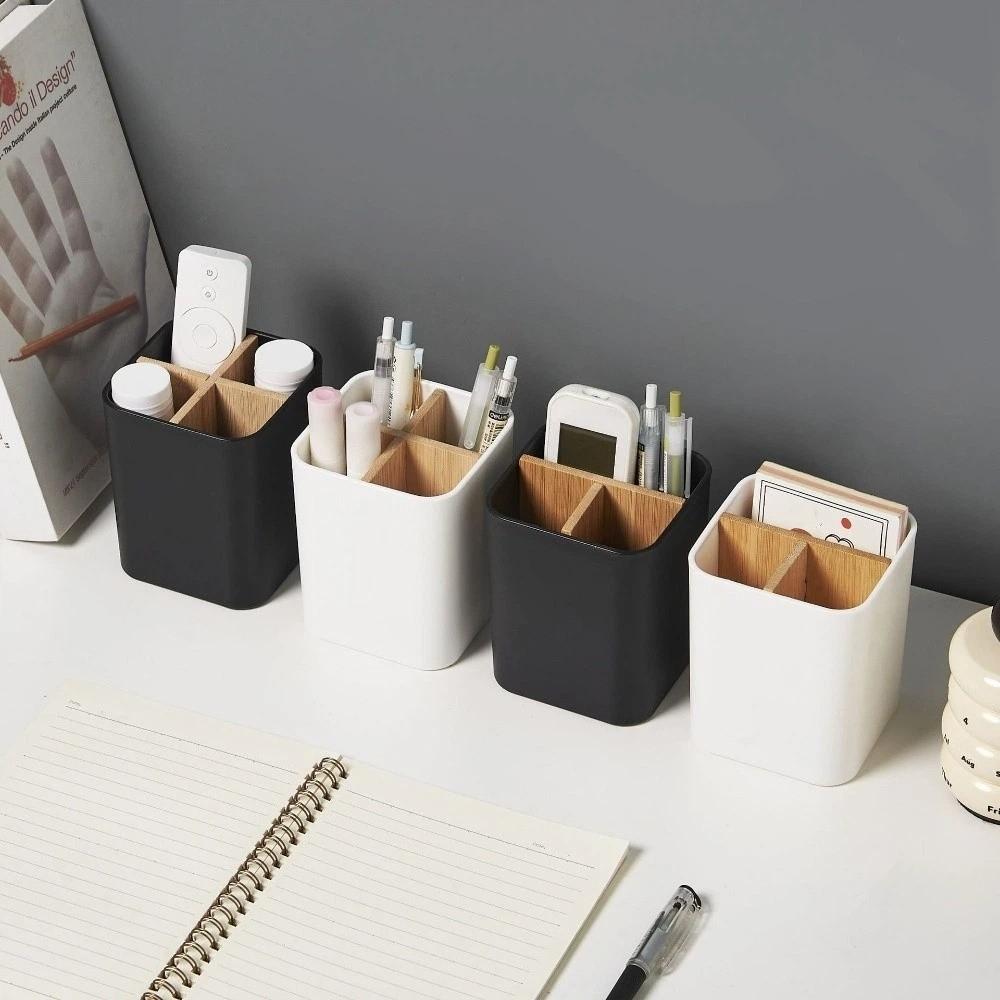 Bamboo Divided Makeup Brush Holder Organizer Flower Vase Toothbrush Holder Bathroom