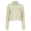 Shop   Women S Collared Pocket Daily Cropped blouSe Shirt Beige Naru Wbl 20356