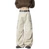 Autumn Men Retro Distred Multi-Pocket Pants Men Streetwear Wide Leg Pants Male Loose Straight Casual Lightweight Khaki Trousers