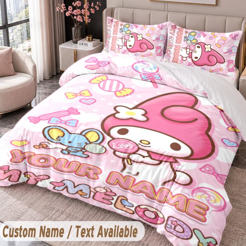 Custom Name Text 3Pcs Bedding Set My Melody Duvet Cover And Two Pillowcases