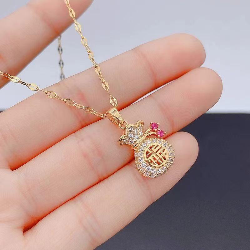 Fengfu Character Purse Bag Necklace Women'S Personality Fashion Design Small Money Bag Collarbone Chain Jewelry