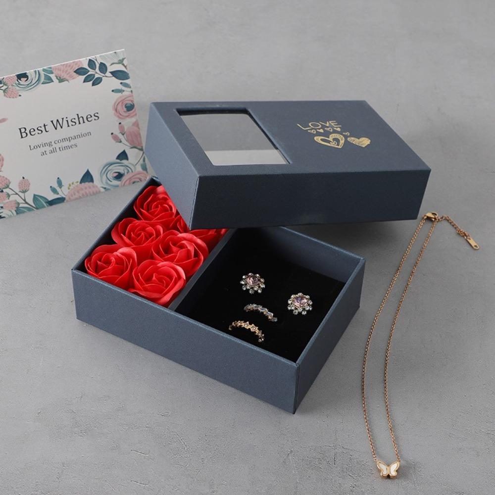 Window Opening Ring Box Eternal Flower Jewelry Gift Packaging Box  for Wife Mom Girlfriend